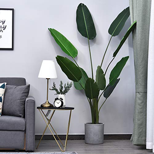 Outsunny Planta de Decoración Artificial de Palma Árbol Realista con Maceta 10 Hojas Ф18x180cm para Exterior e Interior No Requiere Instalación