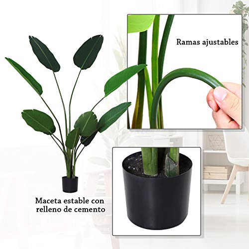 Outsunny Planta de Decoración Artificial de Palma Árbol Realista con Maceta 10 Hojas Ф18x180cm para Exterior e Interior No Requiere Instalación
