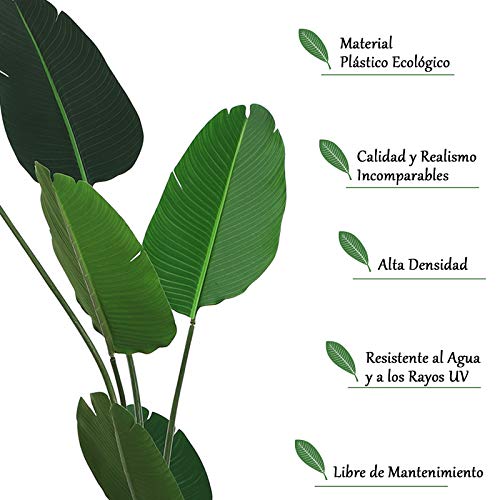 Outsunny Planta de Decoración Artificial de Palma Árbol Realista con Maceta 10 Hojas Ф18x180cm para Exterior e Interior No Requiere Instalación
