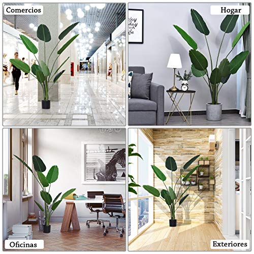 Outsunny Planta de Decoración Artificial de Palma Árbol Realista con Maceta 10 Hojas Ф18x180cm para Exterior e Interior No Requiere Instalación