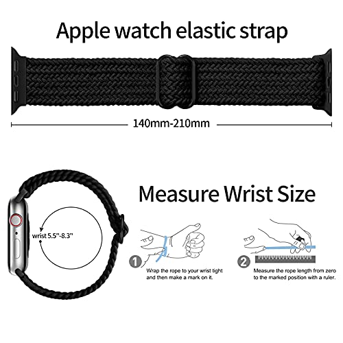 Ouwegaga Braided Solo Loop Compatible con Apple Watch Correa 38mm 40mm 42mm 44mm, Correa de Repuesto Deportiva de Nailon Elástico para iWatch Correa Series 6/SE/ 5/4/3/2/1, 38mm/40mm Negro(Patented)