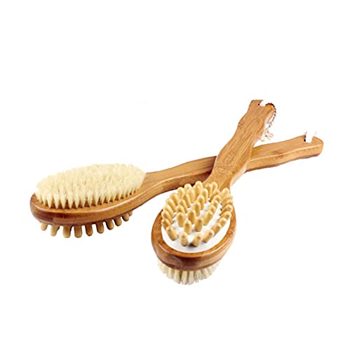 OWCO Ducha Cepillo de baño Lateral Doble Cepillo de Lavado Corporal Ajuste para espueros Traseros Cepillo de Ducha de cerdas con Mango de Madera Largo Baño de Cepillado Cepillo de baño