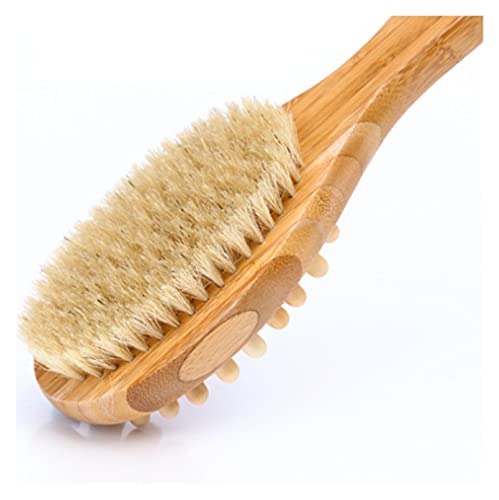 OWCO Ducha Cepillo de baño Lateral Doble Cepillo de Lavado Corporal Ajuste para espueros Traseros Cepillo de Ducha de cerdas con Mango de Madera Largo Baño de Cepillado Cepillo de baño
