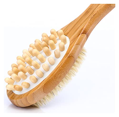 OWCO Ducha Cepillo de baño Lateral Doble Cepillo de Lavado Corporal Ajuste para espueros Traseros Cepillo de Ducha de cerdas con Mango de Madera Largo Baño de Cepillado Cepillo de baño