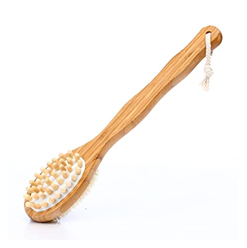 OWCO Ducha Cepillo de baño Lateral Doble Cepillo de Lavado Corporal Ajuste para espueros Traseros Cepillo de Ducha de cerdas con Mango de Madera Largo Baño de Cepillado Cepillo de baño