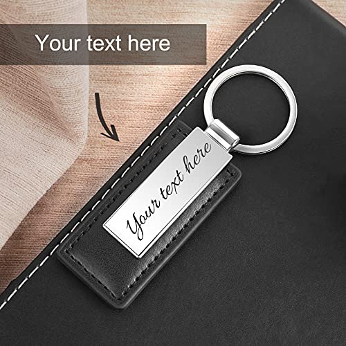 OXYEFEI Llaveros de cuero| Llavero Coche Personalizado Texto Grabado a Doble cara Adecuado Para Colgante de llave,Llaveros Pareja (9.2x3cm)