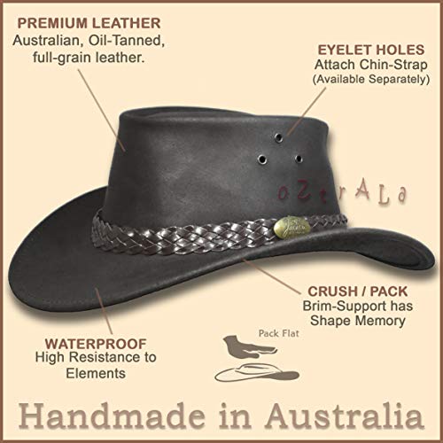 Oztrala Sombrero de cuero aceitado australiano Outback australiano vaquero occidental para hombre para mujer de los niños negro marrón WO HL11 US, Verde Musgo, Small