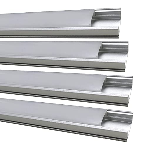 Pack 4x Perfil de Aluminio para Tira LED con Cubierta Blanca Lechosa. Los tapones de los extremos y los clips de montaje de metal están incluidos en el Pack.