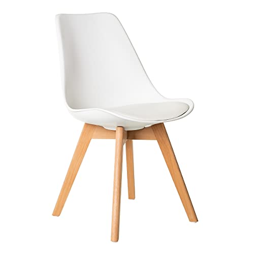 Pack de 2 sillas de Comedor con cojín de Polipropileno Blanco y Madera de Haya Natural de 46x57x80 cm - LOLAhome