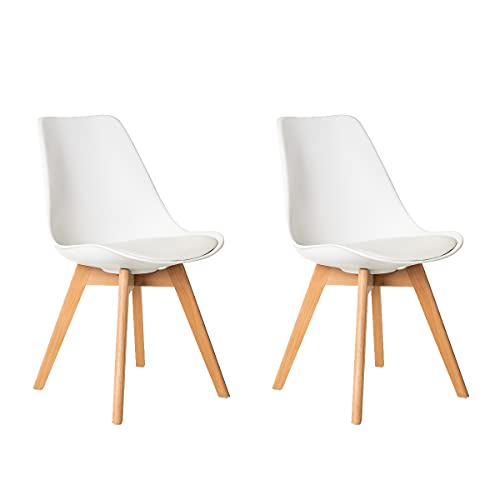 Pack de 2 sillas de Comedor con cojín de Polipropileno Blanco y Madera de Haya Natural de 46x57x80 cm - LOLAhome