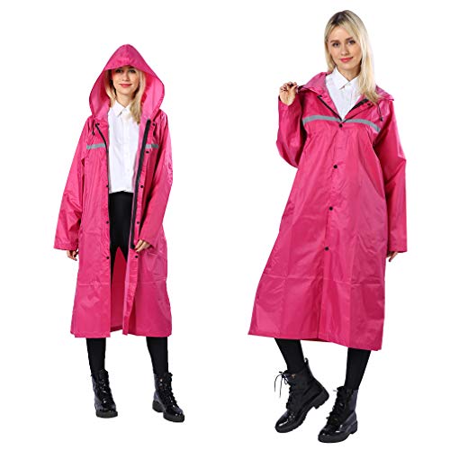 Pahajim Largo Impermeable Reutilizable Chubasquero,para La Lluvia Portátil para Adultos Adolescentes Sobretodo,con Reflectantes Tiras,Transpirable,para Exterior,Senderismo (XXL, Rosa roja)