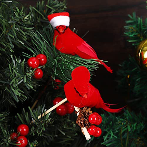 Pájaros cardenales rojos artificiales, 6 plumas de simulación pájaros de espuma con clip de metal plumas de espuma de simulación pájaros del amor pájaros cardenal de Navidad con palo de madera clip