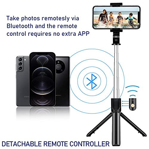 Palo selfie con disparador Bluetooth, giratorio 3 en 1, mini palo de selfie extensible, de aluminio, compatible con iPhone 12 Pro Max, 12 Mini, 11 Pro Max, Samsung S20 Plus, Note 10, etc.
