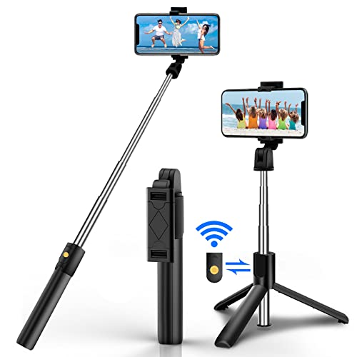 Palo selfie con disparador Bluetooth, giratorio 3 en 1, mini palo de selfie extensible, de aluminio, compatible con iPhone 12 Pro Max, 12 Mini, 11 Pro Max, Samsung S20 Plus, Note 10, etc.