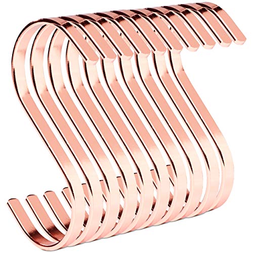 PAMO Ganchos en forma de S de metal - Ganchos de cocina de acero inoxidable para colgar sartenes en la cocina o ropa en la barra de perchero en S de acero inoxidable (10, rosa mate)