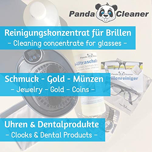 PandaCleaner® Limpiador ultrasónico para baño, concentrado para gafas, joyas, productos dentales, oro, monedas, cristal, relojes (resistentes al agua), etc., 1 l, 2 l, 3 l