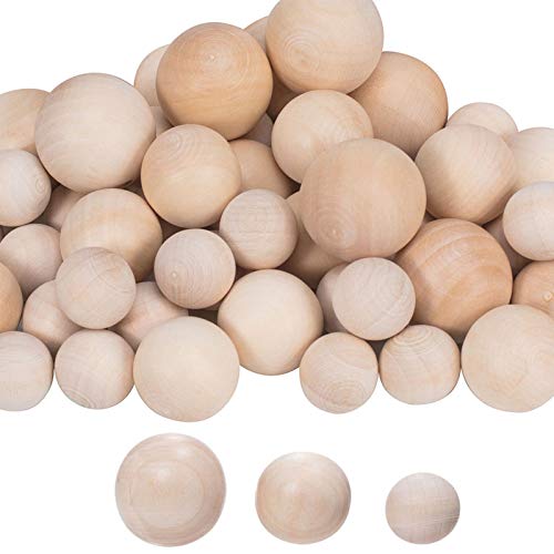 PandaHall 53 bolas de madera de 3 tamaños, 20 mm, 25 mm, 30 mm, bola redonda de madera natural sin acabar para proyectos de bricolaje, manualidades, suministros de manualidades, sin agujero