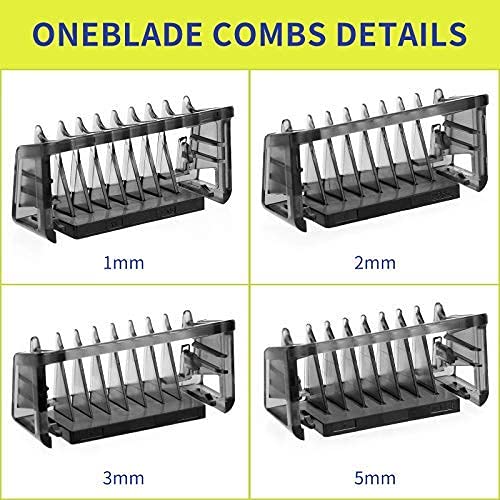 Peines-Guía para OneBlade&OneBlade Pro, QP2530, QP2630, QP6620, QP6520, Cojillas de la Cara Sà Barba 4 piezas/Kit de recambio Mixto recambios Comb (1/2/3/5mm)