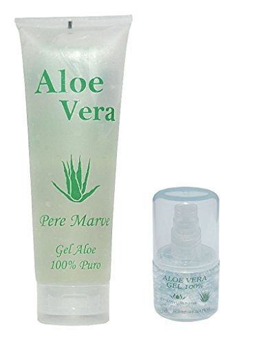 Pere Marve - Juego de viaje 100% hidratante con gel de aloe vera en tubo de 250 ml + dosificador con relleno de 30 ml para equipaje de mano