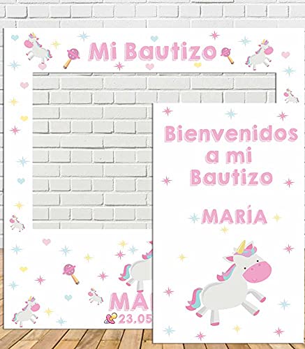 Photocall Bautizo de unicorio 100x100cm| Divertido y económico|Detalle de Bautizo de Unicornio| Hazte Unas Fotos Divertidas en el Bautizo de tu Hija| Personalizable