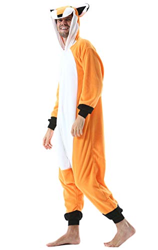Pijama Animal Entero Unisex para Adultos con Capucha Cosplay Pyjamas Ropa de Dormir Kigurumi Traje de Disfraz para Festival de Carnaval Halloween Navidad Zorro