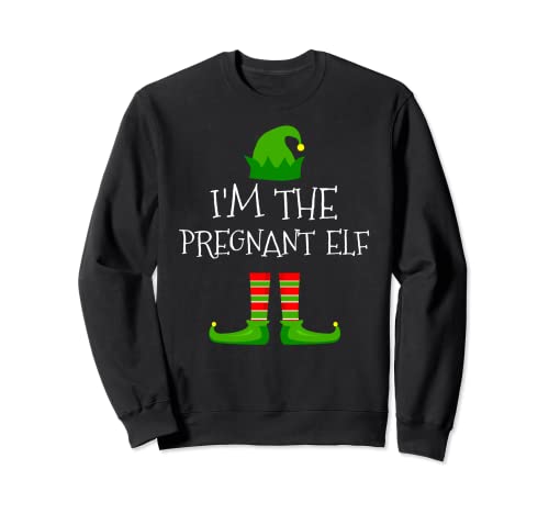 Pijama navideño con texto en inglés "I'm The Pregnant Elf Family" Sudadera