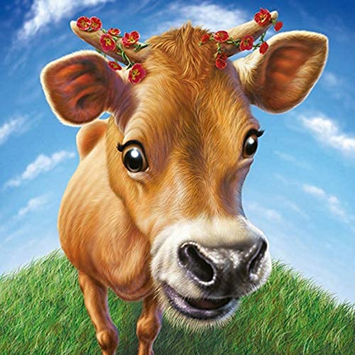 Pintar por Numeros Vaca, Vaca frisona, Animal Adultos Niños DIY Pintura por Números con Pinceles y Pinturas 30x40cm Sin Marco