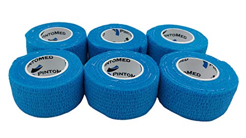 PintoMed - Venda Cohesiva - Azul Claro - 6 Rollos x 2,5 cm x 4,5 m Autoadhesivo Flexible Vendaje, Primeros Auxilios, Lesiones