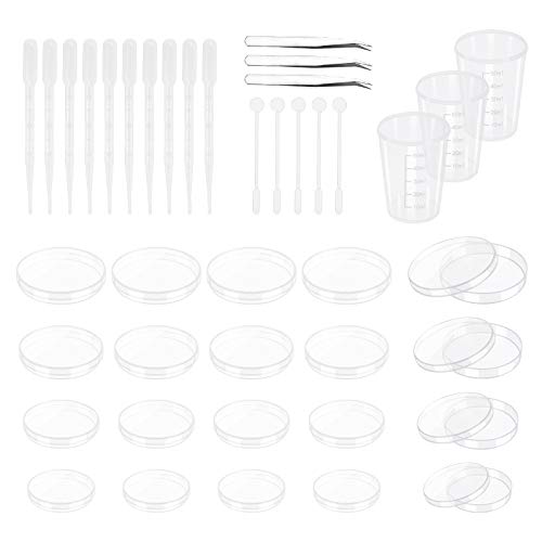 Placa de Petri CHALA 45PCS Juego de Placas de Petri Tazón de Cultivo Bacteriano Estéril con Tapa 24 placas de Petri de Plástico 10 Pipetas para Niños Suministros para Experimentos de Laboratorio