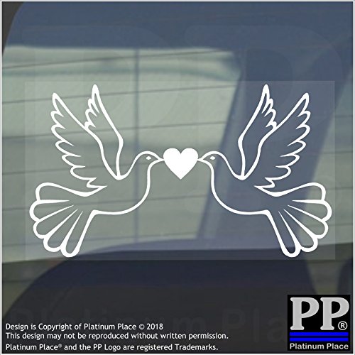 Platinum Place 1 pegatina de vinilo de palomas, color blanco sobre la ventana del coche transparente, animal, pájaro, mosca, alas, corazón, blanco