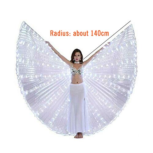 POHOVE Luces LED Isis Wings Led Belly Dance Wings Glow Up Disfraces de danza del vientre con palo telescópico para Halloween, espectáculos de escenario (blanco)