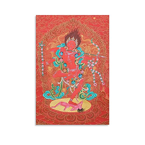 Póster decorativo de Tábano de Red Tara Tibetano Thangka, lienzo decorativo para pared, sala de estar, póster para dormitorio, 60 x 90 cm