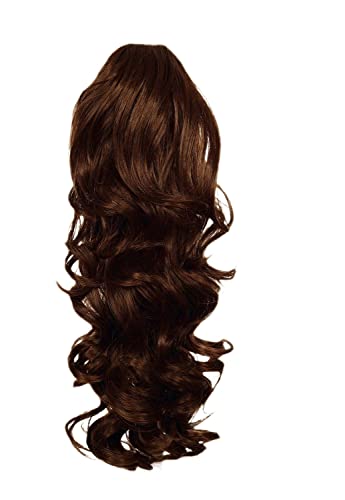 Prettyland - DH254 pelo largo Extensión de cabello, Peluca Cola de Caballo ondulada con clips- marrón /0W83