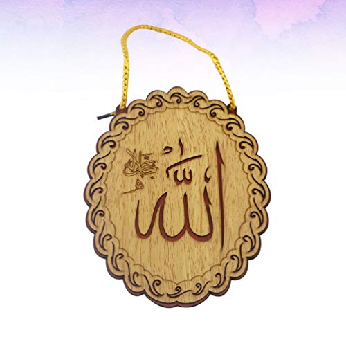 PRETYZOOM Letrero Islámico de Madera Colgante de Forma Redonda Etiqueta de Caligrafía Árabe Decoraciones de Puerta de Pared para Fiesta Musulmana Eid Ramadan (Estilo 1)