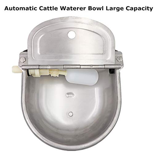 PROBEEALLYU Cuenco automático de agua de vaca de acero inoxidable, alimentador de agua de aves de corral con válvula de flotador ajustable y orificio de drenaje (Updrade)