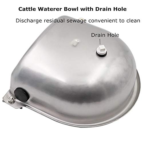 PROBEEALLYU Cuenco automático de agua de vaca de acero inoxidable, alimentador de agua de aves de corral con válvula de flotador ajustable y orificio de drenaje (Updrade)