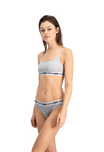 PUMA Iconic Women's String-Thong (2 Pack) Ropa Interior, Gris/Gris, M (Pack de 2) para Mujer