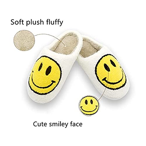 QAZW Zapatillas con Cara Sonriente para Mujer Zapatos con Cara Sonriente Antideslizante Suave Felpa Cómodas Zapatillas con Sonrisa De Interior Zapatillas Planas De Invierno,1White-37/38 EU
