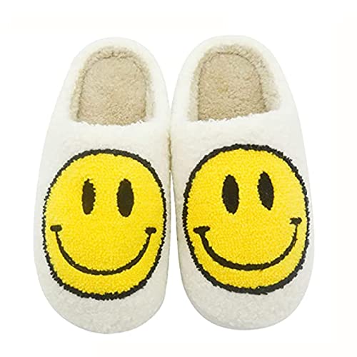 QAZW Zapatillas con Cara Sonriente para Mujer Zapatos con Cara Sonriente Antideslizante Suave Felpa Cómodas Zapatillas con Sonrisa De Interior Zapatillas Planas De Invierno,1White-37/38 EU
