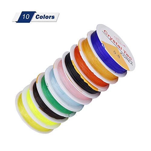 QH-Shop Joyería Cordón 0.8mm Hilo de Abalorios Color Mezclado Elástica Alambre para Joyeria Fabricacion Pulseras Collares 10 Rollos
