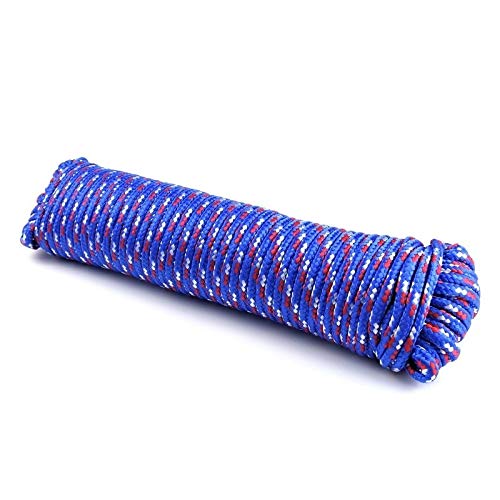 QHKS Rope 5 mm x 30 m de Cuerda Trenzada PP Cordón de Polipropileno Barco de Vela Acampar los Cabos de sujeción Equipo Cuerdas línea de Ropa (Color : Azul)