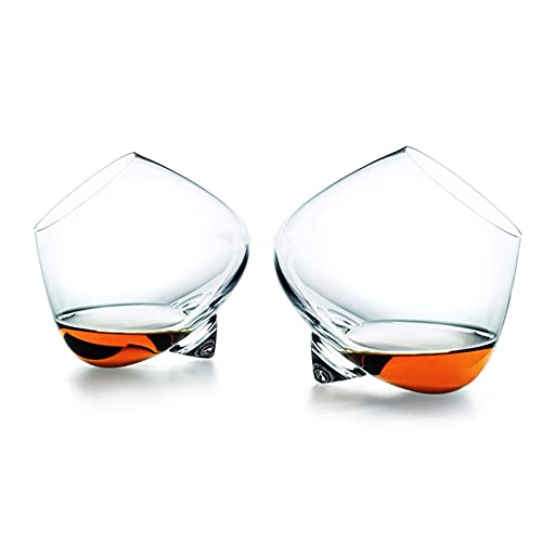 QJTZ 1 unids Rocking Whisky Crystal Glass Cinón Roly-Poly Vino Copa Vacador Liquor Cognac Martell XO Whisky Brandy Snifter 0528 (Capacity : 435ml, Color : Rotating Glass)