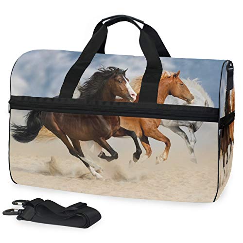 QMIN Bolsa de viaje de viaje con diseño de caballo africano para correr con animales, bolsa de mano grande, mochila ligera con cremallera, con correa para mujeres, hombres, niñas y niños