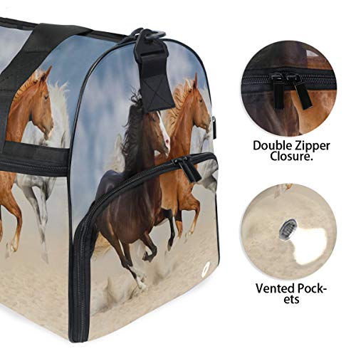 QMIN Bolsa de viaje de viaje con diseño de caballo africano para correr con animales, bolsa de mano grande, mochila ligera con cremallera, con correa para mujeres, hombres, niñas y niños