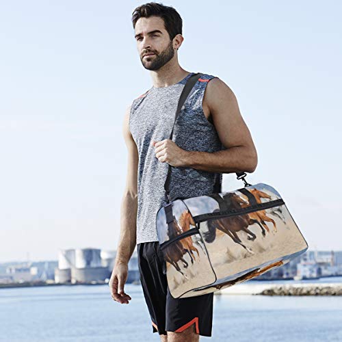 QMIN Bolsa de viaje de viaje con diseño de caballo africano para correr con animales, bolsa de mano grande, mochila ligera con cremallera, con correa para mujeres, hombres, niñas y niños