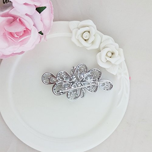 QUKE Broche de lujo con circonita cúbica de plata y cristal para novia de la boda