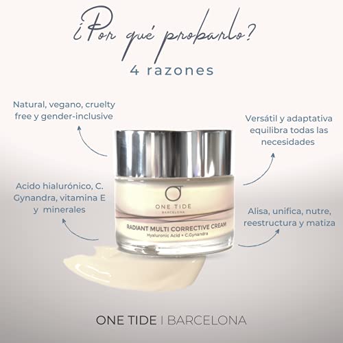 Radiant Multi Corrective Cream - Crema facial natural. Multifunción. Ácido Hialurónico, Vitamina E y extractos botánicos. Antiarrugas, antiedad y correctora. Vegano, cruelty free y gender-inclusive.