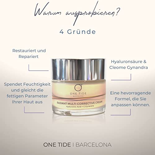Radiant Multi Corrective Cream - Crema facial natural. Multifunción. Ácido Hialurónico, Vitamina E y extractos botánicos. Antiarrugas, antiedad y correctora. Vegano, cruelty free y gender-inclusive.