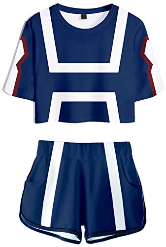 RB Fashion My Hero Academia - Conjunto de ropa deportiva para mujer con manga corta y pantalones cortos para niñas de verano y ombligo, 2 unidades, talla XS-2XL, Hero 01 - Chándal, S