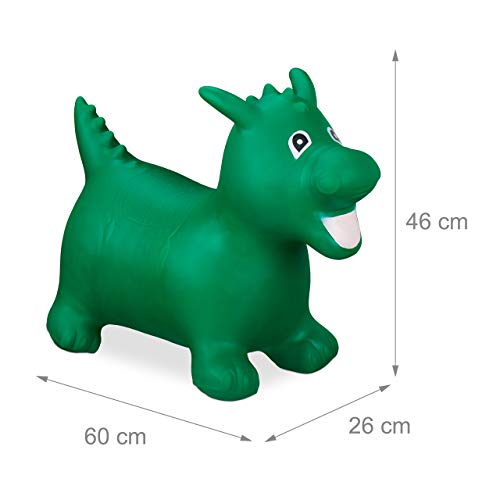 Relaxdays Dragón Saltador con Bomba de Aire, hasta 80 kg, sin BPA, para niños, Juguete Saltar, Color Verde, (10030817_53)